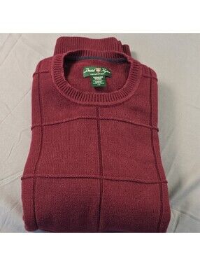David Taylor Burgundy Check Knit Crew Neck  Sweater L